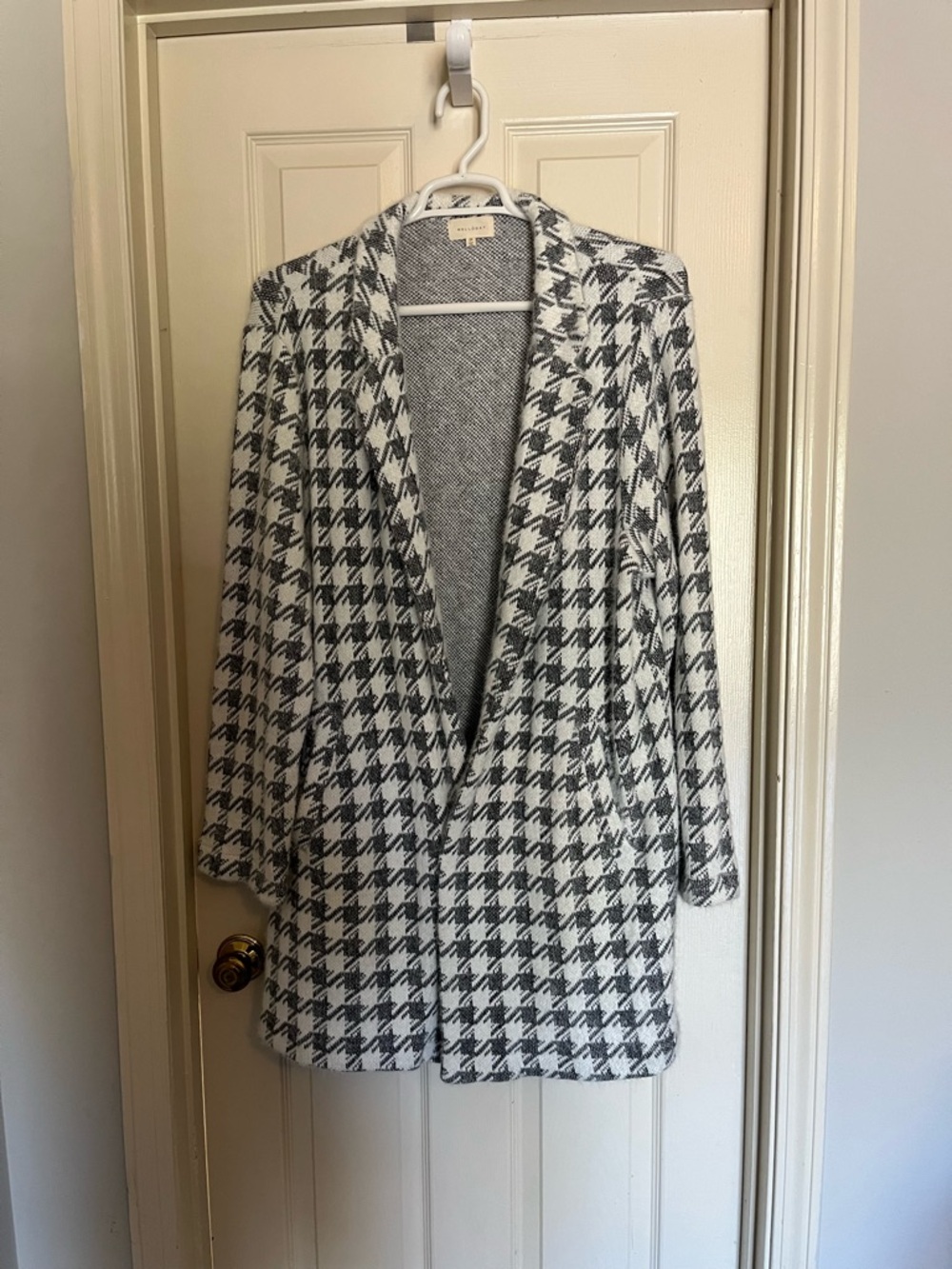 MELLODAY Dark gray  & White Houndstooth Open-Front Blazer / soft sweater